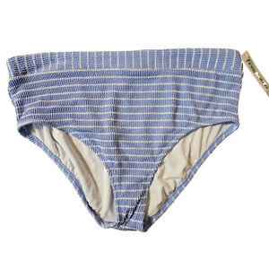 Freshwater Womens High Leg High Waist Bottoms Swimsuit Blue White Striped XXL